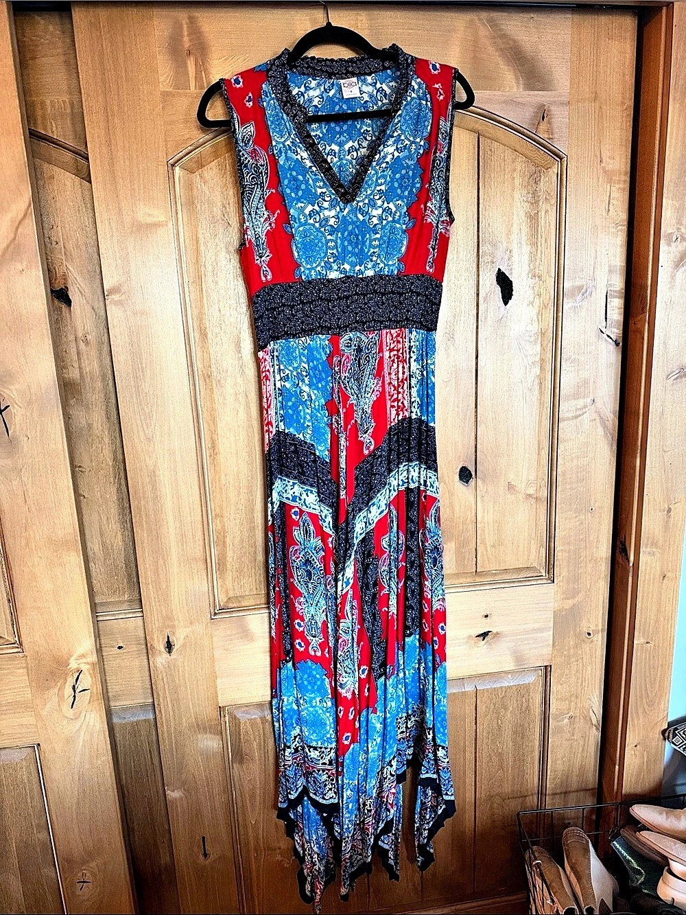 Bila Women's Blue & Red Abstract Maxi Dress